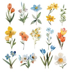 spring flowers watercolor texture, simple plain white background
