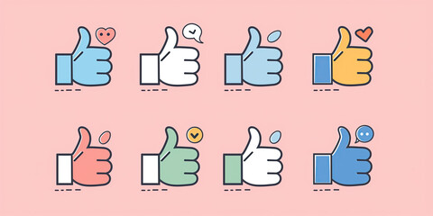 Vibrant illustration featuring a variety of thumbs-up icons in different styles, symbolizing social media engagement and positive feedback.
