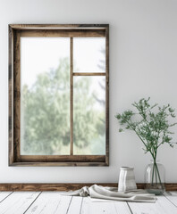 Fototapeta premium Minimalist interior design composition with natural window light and indoor plants.