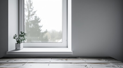 Minimalist interior design composition with natural window light and indoor plants.