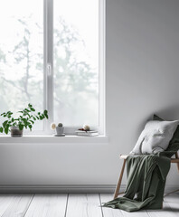 Fototapeta premium Minimalist interior design composition with natural window light and indoor plants.