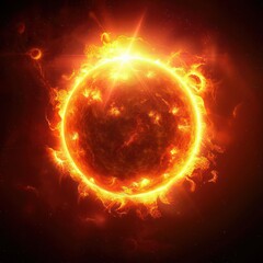 Obraz premium sun in natural form glowing bright and red yellow on a dark background