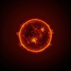 sun in natural form glowing bright and red yellow on a dark background