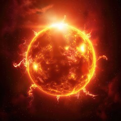 Obraz premium sun in natural form glowing bright and red yellow on a dark background