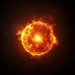 sun in natural form glowing bright and red yellow on a dark background