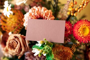 Blank card and flower bouquet