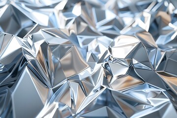 An illustration of a abstract art of shiny silver polygons backdrop with geometrical concept and space for text or product advertisement background, Generative AI.