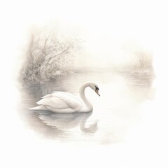 lone swan, quiet river