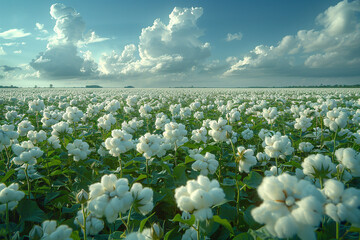 Serene Cotton Field Under Cloudy Sky