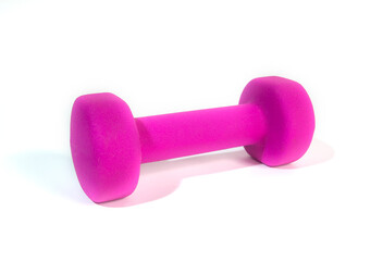 A pink dumbbells for sports and fitness at the gym. Isolated in white bacground.
