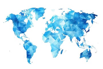 world map made of triangle polygons bright blue on white background