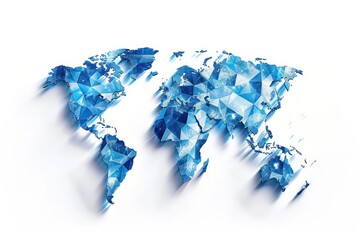 world map made of triangle polygons bright blue on white background