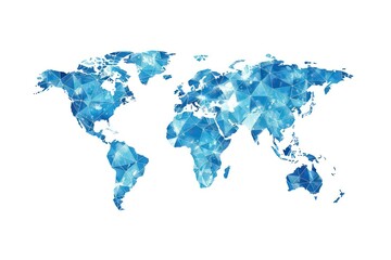 world map made of triangle polygons bright blue on white background