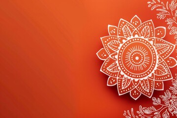 A red background with a flowery design in the center