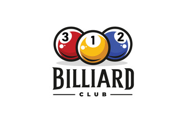 Billiards Club Sports Design featuring Yellow,Red,Blue Balls.