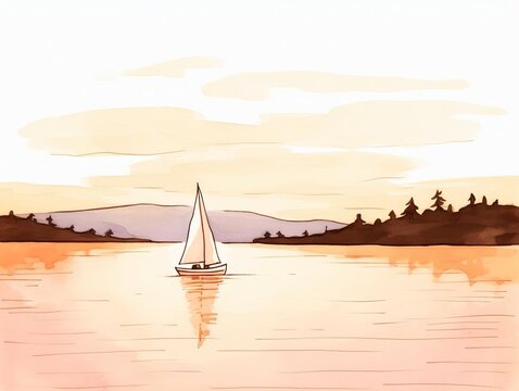 single sailboat, calm lake