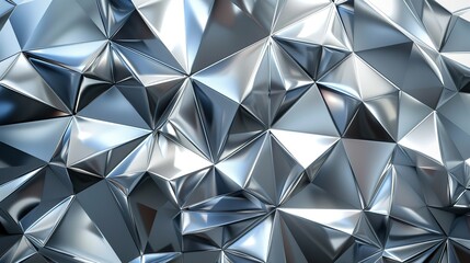 An illustration of a abstract art of shiny silver polygons backdrop with geometrical concept and space for text or product advertisement background, Generative AI.