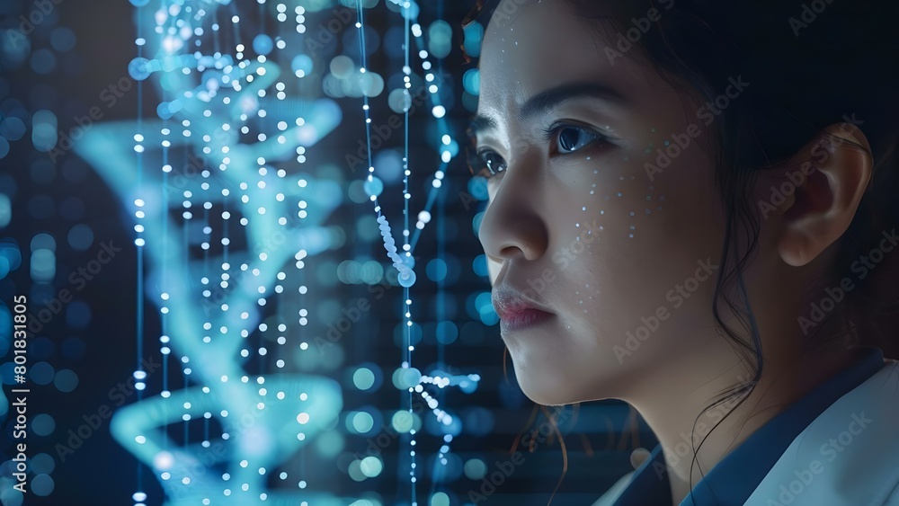 Poster analyzing and interpreting genomic data for insights and understanding. concept genomic analysis, da