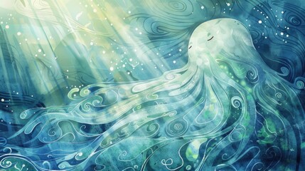 Ethereal Octopus in an Underwater Swirl of Fantasy