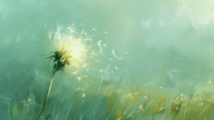 Whimsical Dandelion in Gentle Breeze Illustration