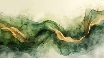 Flowing Abstract Waves in Green and Beige with Dynamic Ethereal Gradient
