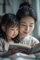 Mother and Young Daughter Enjoying a Book Together