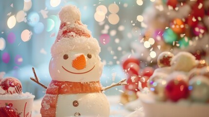 A snowmanshaped pinata filled with nonalcoholic goodies at a winter wonderland themed party.