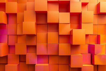 An illustration of 3D texture of vibrant orange color 3D box with text type space on it or technological product advertisement background, Generative AI.