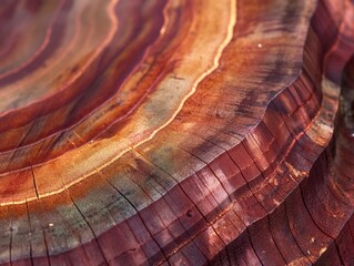 Naklejka premium Macro shot of wood grain patterns with vibrant color variations.