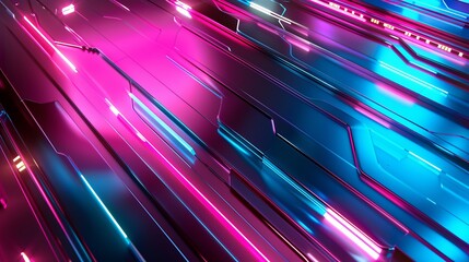 A futuristic, sci-fi-inspired setting featuring smooth, metallic textures and vibrant neon lighting, creating a high-tech atmosphere suitable for innovative or technology-focused products