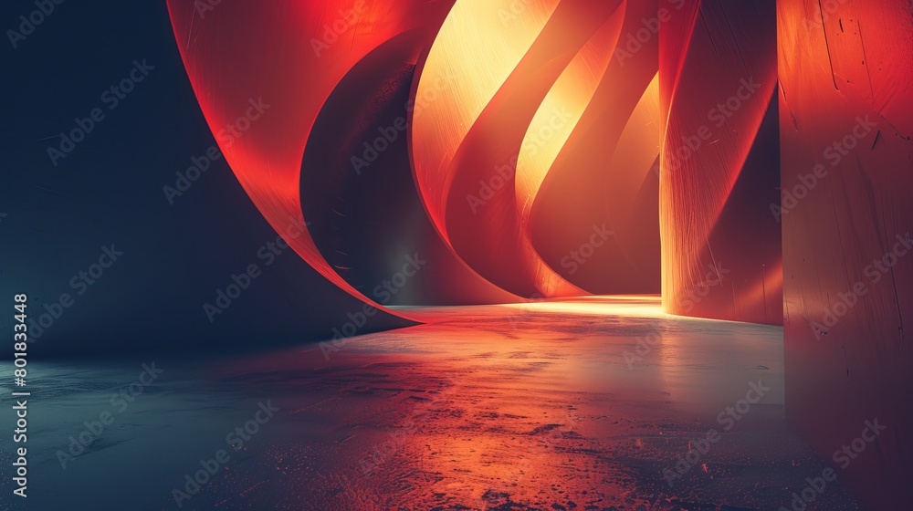 Wall mural abstract 3d render with line shapes and light in the background