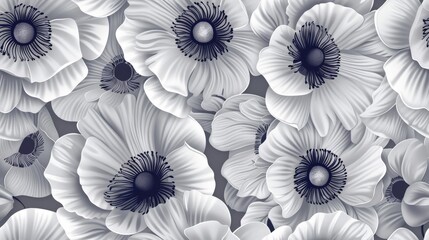 pattern of anemone flowers in monochromatic colors