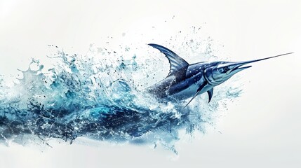 Testimonial photo of a sailfish jumping, against a white background
