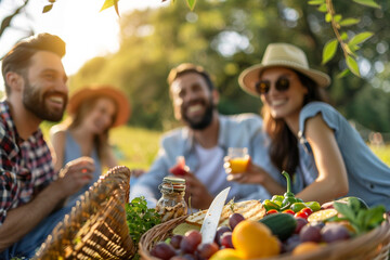 Friends Enjoying a Picnic in the Park - Powered by Adobe