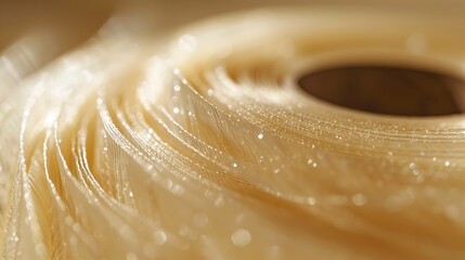 Spool of biodegradable filament, soft natural light, close-up, sustainable materials