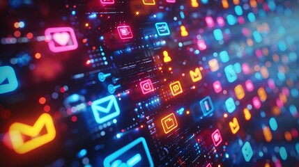 Social media notification flood, bright notification glow, close-up, viral success