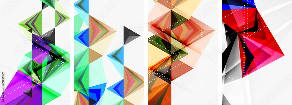 Poster a collection of colorful geometric shapes such as triangles and rectangles, showcasing creativity in