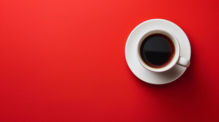 A White Ceramic Cup Filled with Black Coffee on a Bright Red Background