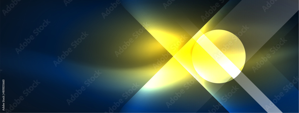 Poster a bright yellow light is illuminating a dark blue background resembling the sky. the contrast create