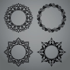 Set of decorative frames Elegant vector element for design in Eastern style, place for text. Floral black and gray borders. Lace illustration for invitations and greeting cards