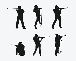rifle shooting sport silhouette collection set. shooting competition, air rifle. vector illustration. © Irkhamsterstock