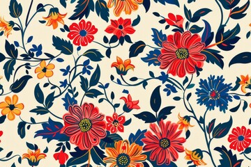 Whimsical floral harmony. Handdrawn pattern for fabrics