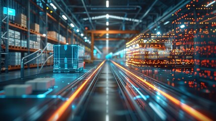 Industry 4.0 futuristic warehouse, generative AI