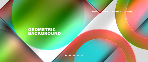 A vibrant geometric background featuring circles and squares in electric blue and magenta colors. This artful pattern is reminiscent of fashion accessories and personal protective equipment