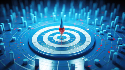 generated Illustration blue arrow aim to hitting a target in the center