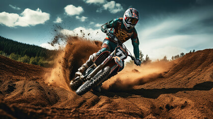 generated Illustration motocross rider in dust action. motorcycle sport