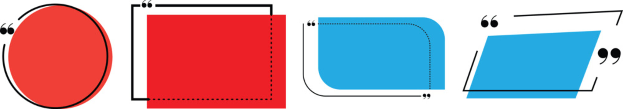 Set of various isolated quote frames. Speech bubbles with quotation marks. Blank text box and quotes. Blog post template. Vector illustration.