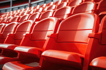 Fototapeta premium generated Illustration vibrant red stadium seats in empty arena.