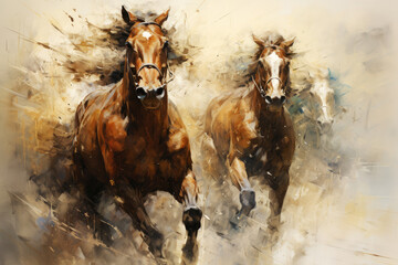 generated Illustration oil painting two horses running