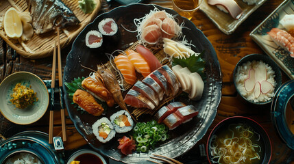 Japanese food sushi seafood background menu